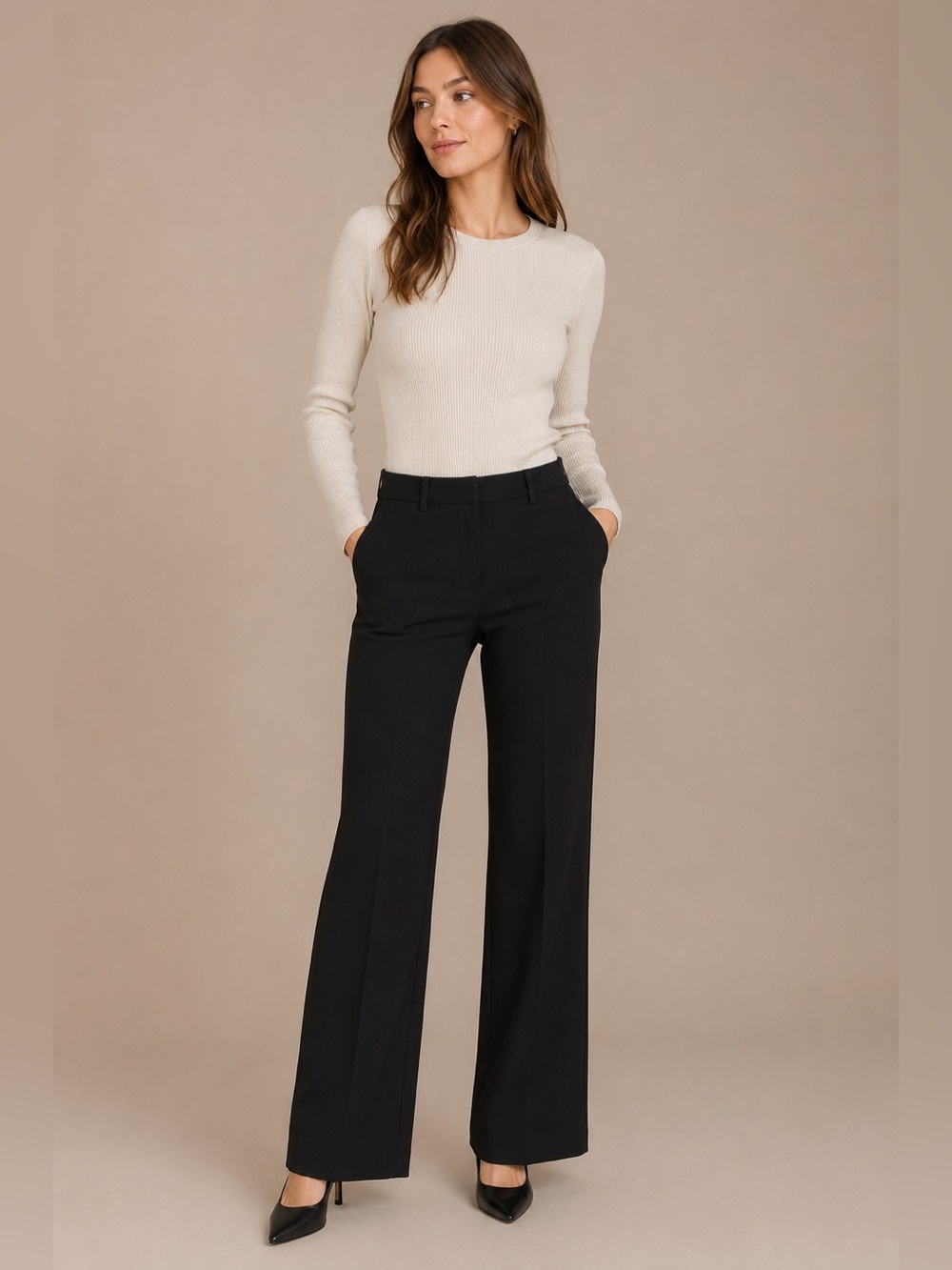 Jason Wu Black Wide Leg Trouser Pants Stretch Large Career Minimalist Officewear